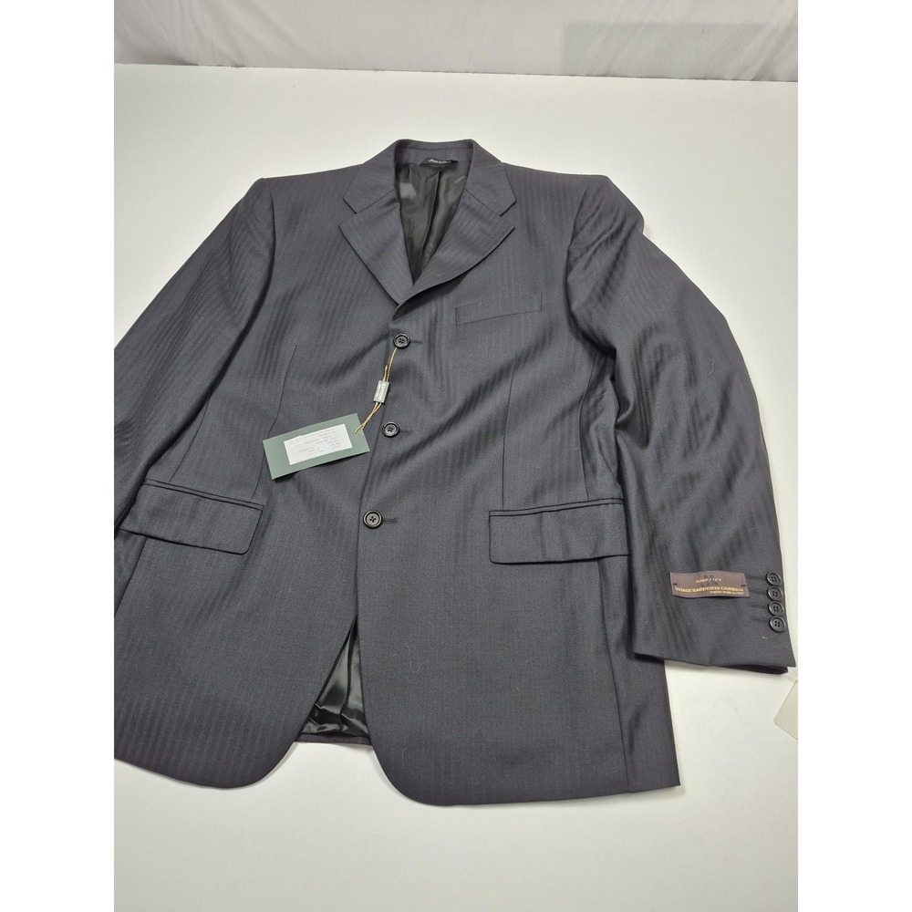 Zanieri Suit Jacket Mens 41R L Black Wool Herringbone VBC Italy NWT Super 110s